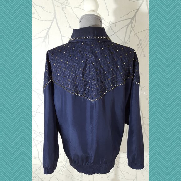 Mureli VTG Navy & Gold Beaded Full Zip Silk Track Jacket - Picture 4 of 6